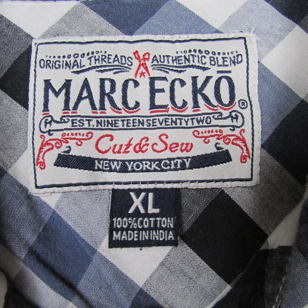 Marc Ecko Shirt Mens XL Blue Check Short Sleeve Button Front Casual Top - Picture 5 of 11
